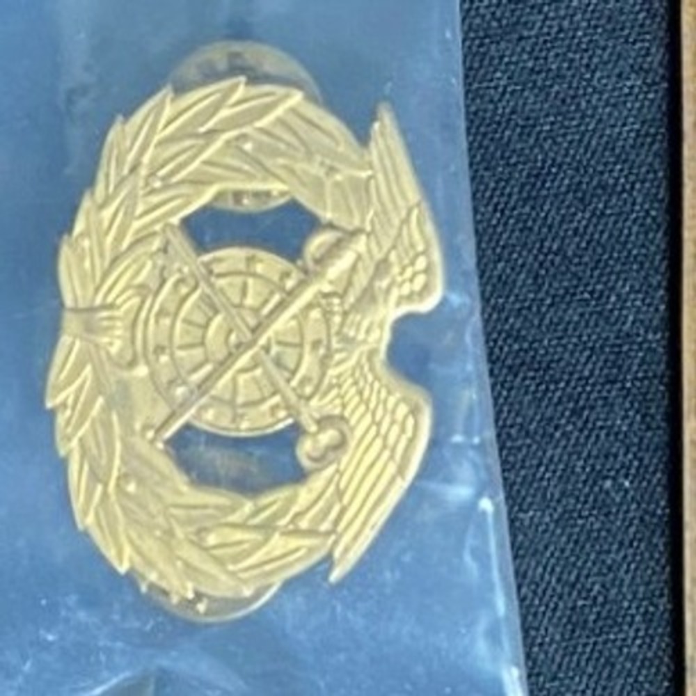 Vintage Military Style Lapel Pin Gold‎ Tone Laurel Wreath Eagle Wings